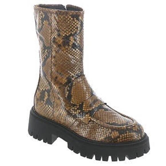 Free People Madison Leather Platform Loafer Boots in Golden Snake Size 7.5 - Picture 5 of 12